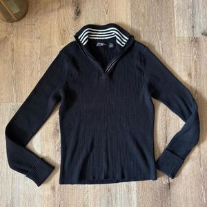 Ralph Lauren Black & White striped collared sweater with ribbed‎ cuffs Size L